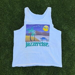 Vintage Jazzercise Graphic Tank Top - White with Teal & Purple Print